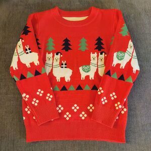 Kids Christmas Sweater Llamas Red Green and White size 9/10 Unisex